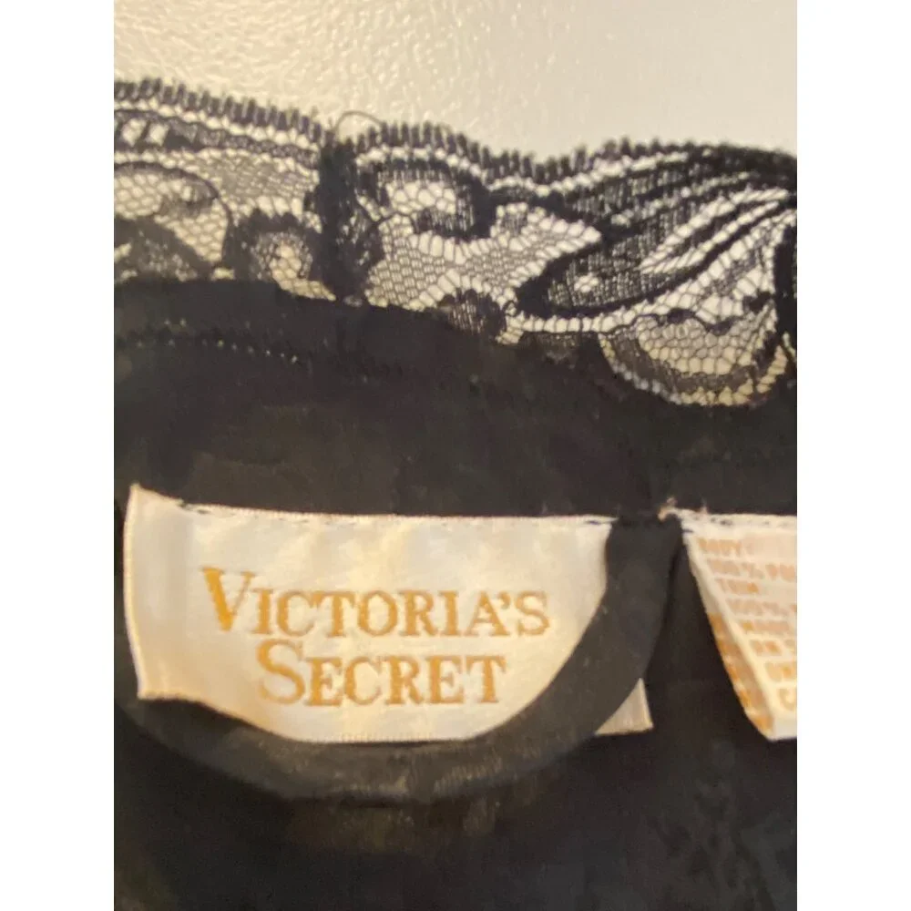 Victoria's Secret Black Satin Robe Belt Lace Sequin Accent Wrist & Neck One Size - Picture 3 of 11